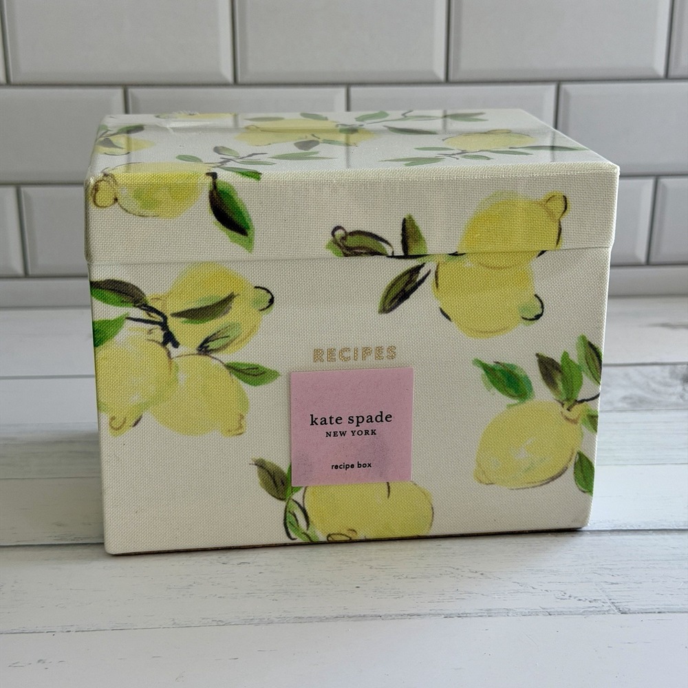 NEW Kate Spade New York Lemons Recipe Box w/ Dividers & Recipe Cards SEALED
